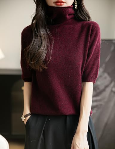 Women's Turtleneck 100% Merino Wool Spring Fall Winter First-Line Ready to Wear Seamless Knit Short Sleeve Sweater3