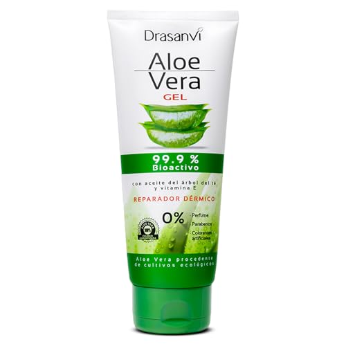DRASANVI Gel de Aloe Vera con Árbol de Té y Vitamina E | Regenerador Natural para la Piel 100% Natural | Hidratante para el Cuerpo y Rostro | Repara, Calma y Protégé,0% Perfumes y Parabenos,200 ml