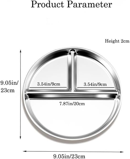 304 stainless steel dinner plates 6 pack, 9.05’’round Control Plate Divided Plates, Ideal for children,adults, lunch tray,camping food tray dishwasher-safe (6, 9.05'' Round)