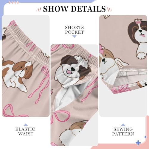 Shih Tzu and Bow Boys Pants Boys Athletic Pants Long Pant for Boywith Pockets Wide-Leg Size 6-14Y4