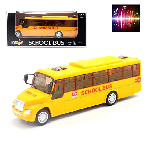 Playo Kids School Bus Toy - Pull Back Vehicles Light Up & Sounds - Toy Vehicles With Openable Doors - Car Lights And Music #TOP11