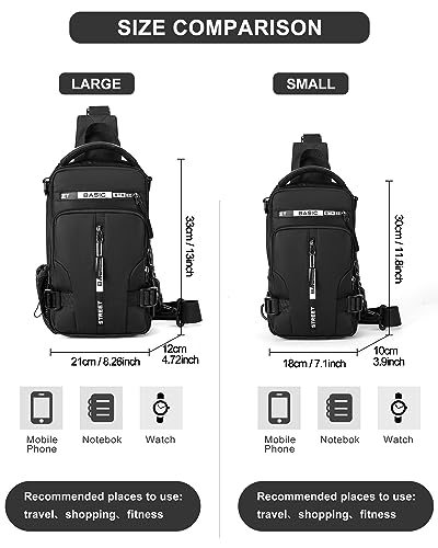 Large Black Sling Bag for Men, Shoulder Messenger Bag for Mens, Anti Theft One Strap Motorcycle Backpack Sling Chest Bag for Casual Hiking Walking Biking Travel Cycling Outdoor Sports