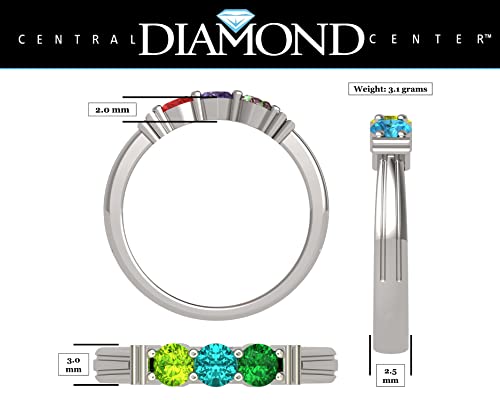 Central Diamond Center Shared Prong Mothers Birthstone Family Ring With 1-6 Birthstones In Platinum Plated Silver - Size 9 #TOP1