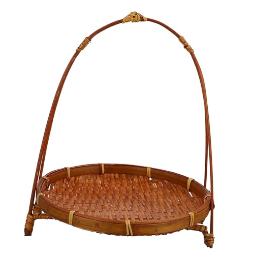 GRIRIW 3pcs Snack Stand Rattan Serving Tray Serving Basket Tray Picnic Fruit Basket Rustic Bread Baskets Woven Basket Food Trays Basket with Handle Weaving Light Brown