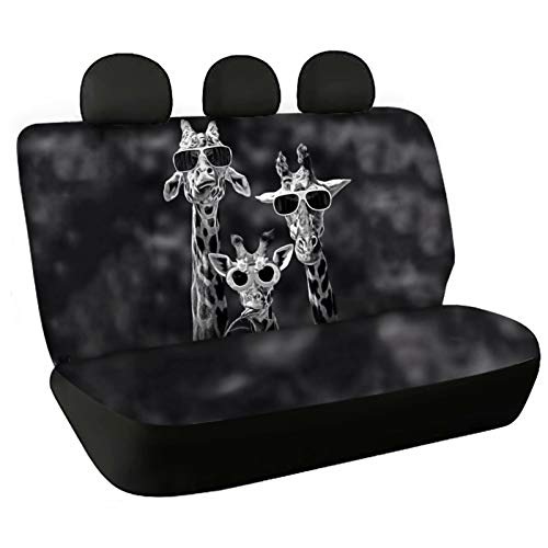 Dolyues Automotive Seat Covers for Women Men Grey Black, Universally Fit Car Back Seat Covers 2 Pieces/Full Set, Only Including Rear Split Bench Cover and Backrest Covers Cute Giraffe Family Fozzy