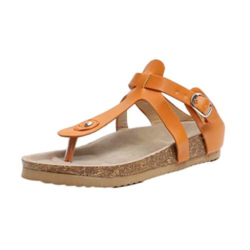 Sandales Plates Femme Chaussures de Ville Été Plats Tong Confortable Flip Flops Chaussure Plage Vacances Noir Marron 35-43 EU Brown 39