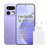 realme 16 Pro 5G Smartphone, 8GB+256GB, Display AMOLED 144Hz 6,78", Batteria 6500mAh, Fotocamera 200MP OIS, IP69K, Ricarica Rapida 45W, Doppia SIM, Next AI, Viola (Con Adattatore)