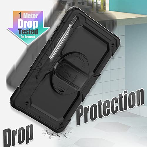 Timecity Case For Samsung Galaxy Tab S8 Plus/ S7 Fe 5G 12.4'' Case With Screen Protector & 360 Degree Swivel Kickstand & Hand Shoulder Strap Case For Galaxy Tab S7 Fe/ S8 Plus/ S7 Plus 12.4 Inch-Black #TOP4
