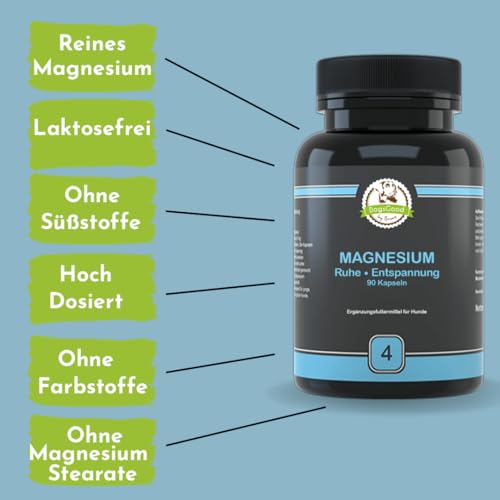 Magnesium für Hunde - kann zur Stressreduzierung und Entspannung beitragen, ohne unerwünschte Zusätze in Premium Qualität, kann einen lockeren Muskeltonus und das Nervensystem unterstützen