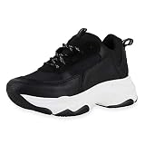  SCARPE VITA Damen Plateau Sneaker Profilsohle Lederoptik Schuhe Keilabsatz Schnürer Sportliche Plateauschuhe Freizeit Schnürschuhe 198168 Schwarz 38