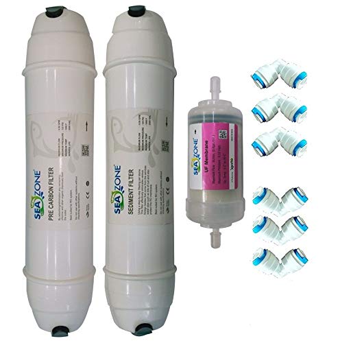 Seazone Ro Inline Pre-Carbon Filter, Sediment Filter, 4" Inch UF Membrane Hollow Fiber 0.001 Micron, 6 Pieces Connector All RO Water Purifier