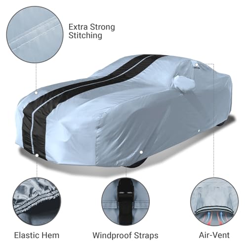 Image of Coverland Custom Car Cover Waterproof All Weather for 1968-1982 Chevy Corvette C3, Weatherproof Car Covers for Automobiles, Rain, Snow, Sun Protection, Full Exterior Covers, Stripe(Gray /Black)