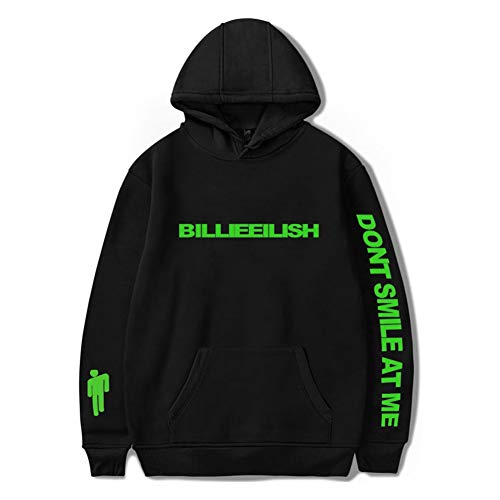 Mujer Hombre Sudaderas con Capucha,Billie Eilish Hip-Hop Singer Pullover para Unisex Hoodie XXS-4XL (Negro, L)