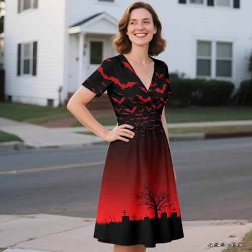 Image of Women's Summer Dresses Short Sleeve Formal Dresses with Pockets