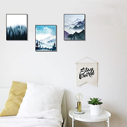 Asmaart Blue Mountain Forest Wall Art Prints Decor, Nature Canvas Poster, Pine Tree Aesthetic Contemporary Paintings Pictures For Bedroom Bathroom Home Room Set Of 3 Unframed (8X10) #TOP3