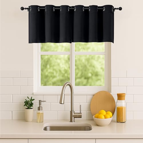 Image of Simplebrand Halloween Black Kitchen Valances for Windows 18 Inches Long 2 Pack, Blackout Window Valances for Living Room, Grommet Short Straight Drape Kitchen Curtains for Bedroom Kids Room, 40Wx18L