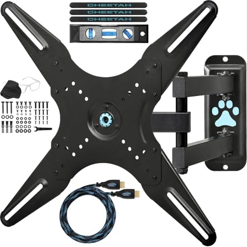 Cheetah Mounts ALAMLB Articulating Arm (20 Extension) TV Wall Mount Bracket for 20-55 TVs up to VESA 400 and 66lbs, Including a Twisted Veins 10' Cable and a 6 3-axis Magnetic Bubble Level