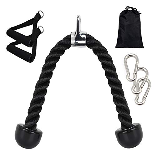 Juhenon Tricep Rope Cable Attachment 27.5 Inch with 2 Exercise Handles + 3 Carabiner Clips + 1 Bag - Cable Machine Attachments Pull Down Easy to Grip & Non Slip Cable Attachment for Gym Accessories