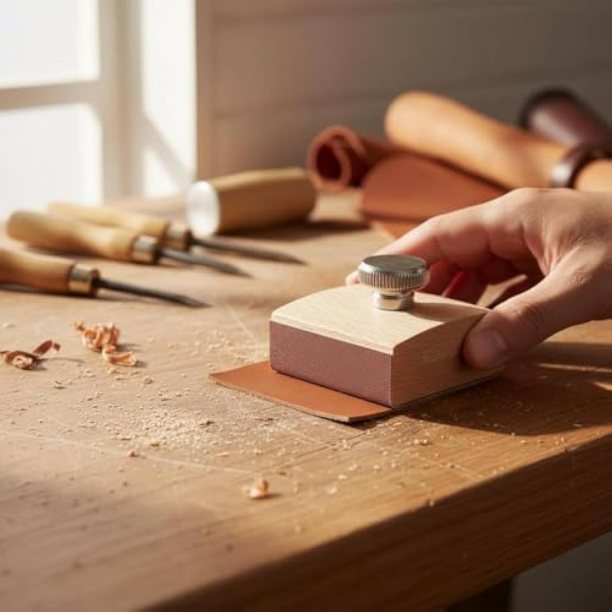 Adjustable Clamp Leather Border Sanding Block, Beech Wood