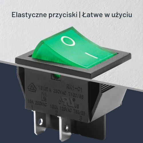 Heschen Przełącznik kołyskowy, ON-Off, DPST, 16 A 250 VAC, typ zatrzaskowy, 2 pozycje, 4 zaciski, zielone światło, przełącznik kołyskowy łodzi, do samochodowych urządzeń domowych, 2 szt