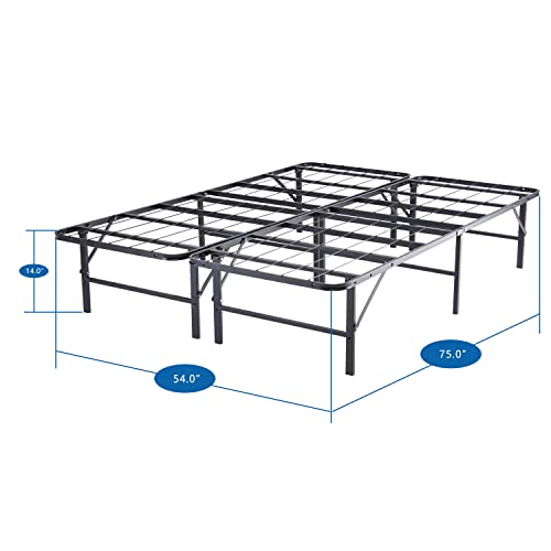 Idealbase 14" Full Bed Frame Heavy Duty Foldable Bed Frame Folding Bed Frame With Steel Metal Slats Mattress Foundation Box Spring Replacement 600Lbs Capacity - Platform Bed Full Bed Frame Size, Black #TOP2
