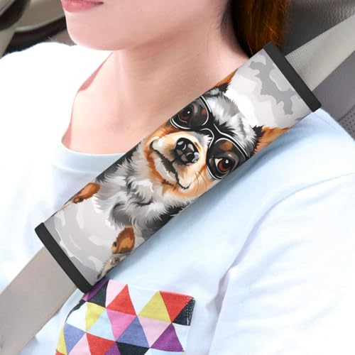 LHDGBWC 2PCS Car Seat Belt Pads Universal Auto Seat Belt Cover Chihuahua Dog Glasses Harness Pads Pram Strap Covers Seatbelt Shoulder Pad Automotive Cushion Pad Cover for Car Interior Accessories