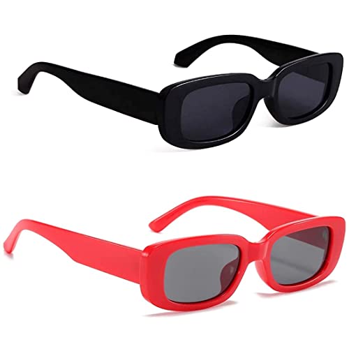 Image of Rectangle Sunglasses for Women Retro Driving Glasses 90's Vintage Fashion Narrow Square Frame UV400 Protection