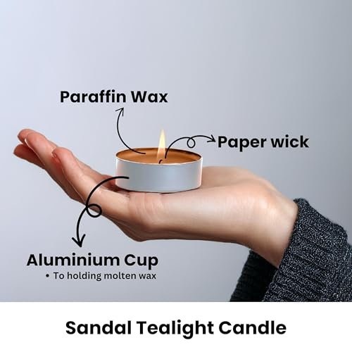 Image of Kriti Life Sandalwood Scented Tealight Candles - 100% Paraffin Wax, Smokeless, Long Burn Time (4.5 Hours), Dripless Brown Candles for Home Decor, Diwali, Weddings & Meditation - Set of 50