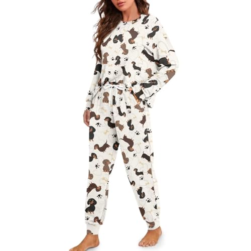 Image of Women's 2 Piece Printed Pajama Set Long Sleeve Sleepwear Set with Long Pants Casual Lounge Sets with Pocket
