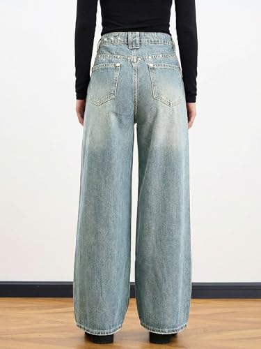 Image of EMMIOL Women Hip Hop 90s Vintage Baggy Jeans Denim Pants Mid Waist Jeans