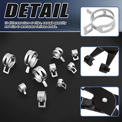 Glarks 121Pcs 12 Sizes 7-22Mm Spring Band Type Clips Fuel Silicone Vacuum Hose Pipe Clamp Low Pressure Air Clip Clamp Fasteners Assortment Kit With 1Pc Swivel Flat Band Hose Clamp Pliers #TOP3