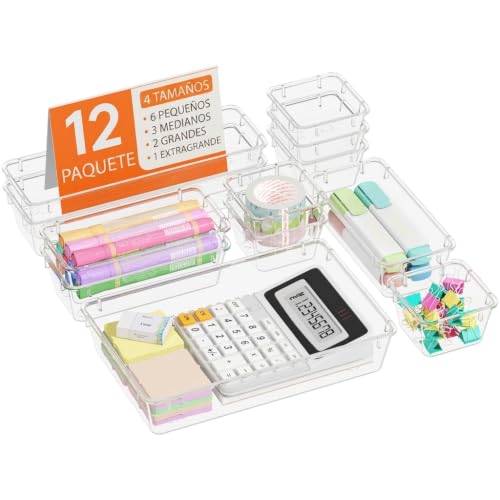 Organizadores de Cajones Lifewit, Set de 12 de Plástico Transparente, Separadores de Cajones de Escritorio, Bandejas de Almacenaje, Cajas Separadoras para