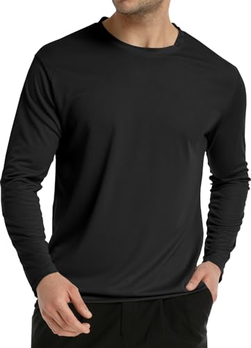 Long Sleeve Rash Guard for Men: Mens Dri Fit Sun Protection Fishing Tee SPF Shirts UPF 50+ Uv Cooling Moisture Wicking Thermal Quick Dry Men's t Shirt for Work Swim Workout Running Gym Athletic Black