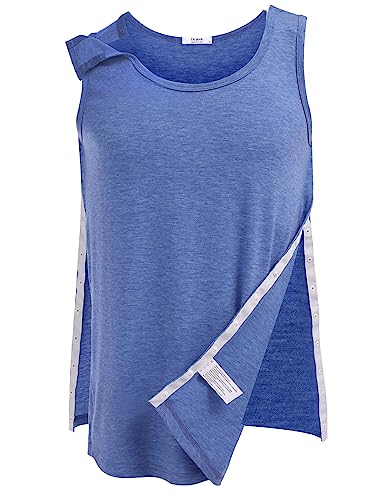 Deyeek Unisex Shirt nach Schulteroperationen Reha Tank Tops Herren Snap Open Tearaway Tanktop Damen mit Snap Chemo Rotatorenmanschette Kleidung Nach Chirurgie S-XXL