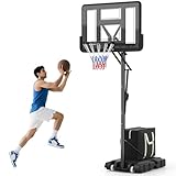 GYMAX Panier Basket Extérieur pour Adultes Adolescents, Hauteur Réglable 143 305 cm, Mobile avec Roues, Base Stable Remplissable avec Sac de Poids