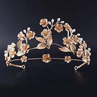 Vintage Gold Flower Leaf Bead Bridal Wedding Crown Headband Women Crystal Tiara Headpiece Wedding Hair Accessories