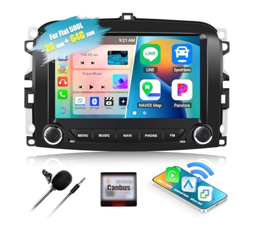 2G+64G CAMECHO Android 15 Carplay Autoradio per FIAT 500L 2013-2018 con Nav Carplay Android Auto, 7 pollici Schermo Stereo 2 DIN con Bluetooth FM RDS Mirror Link +Canbus