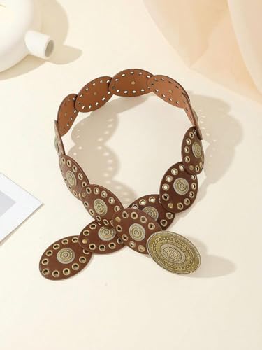 Womens Wide Western Cowboy Disc Belt Boho Disk Concho Country Waist Belts for Dress4