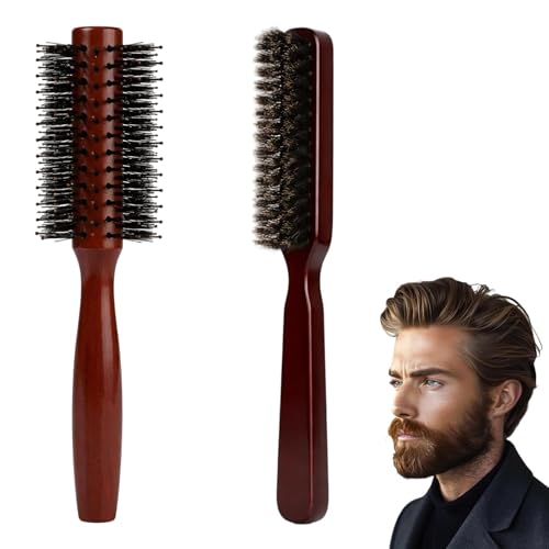 Beard Brush for Men Set Mens Beard Grooming Brush with Small Round Hair Brush for Beard Styling and Wet or Dry Hair Care