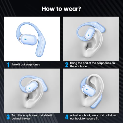 Image of Open Ear Wireless Earbuds Bluetooth Headphones, 80H Playtime Stereo Ear Buds with ENC Noise Cancelling, Fast Charging, IPX7 Waterproof Sports Earphones with Earhook for Running /Workouts (Purple Blue)