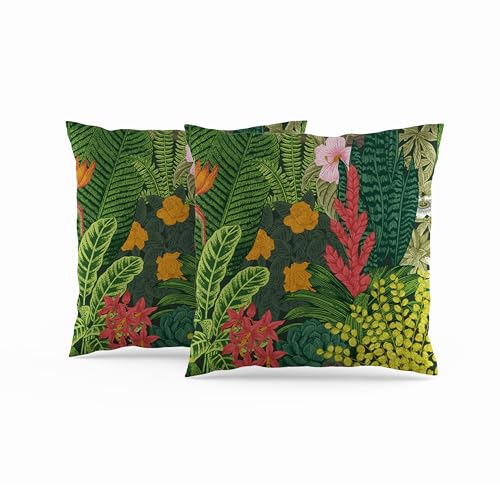 ggaimwf 60x60cm Lot de 2 Housses de Coussin Fleurs Feuilles Plantes Tropicales Floraison Coloré Ancien Exotique Taies d'oreiller décoratives pour Femme...