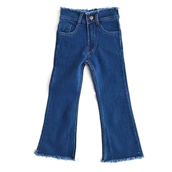 Toffee and Candy | Kidswear | Breathable and Stretchable | Rugged Blue Bell Bottom/Fringed Hem Jeans for Girls | Age Group - 2-16 Years