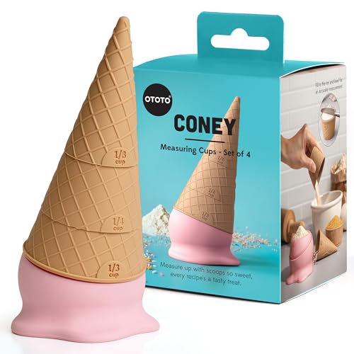 OTOTO Coney Ice Cream Measuring Cups Set – Detachable Plastic Measuring Cup Set for Baking & Cooking, Cute Measuring Cups for Liquid, Cute Baking Supplies, Kitchen Gadgets, Baking Gifts