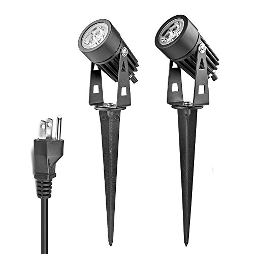 Lawn LED Lights, DDSKY Pack of 2 Outdoor Water-Resistant Landscape Lighting Spotlight Wall Light Wall Yard Path Patio Lighting AC Spiked Stand with Power Plug Cool White Soft (Cool White)