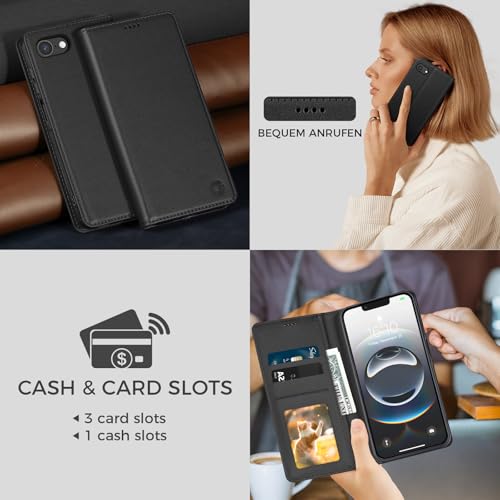 Kirnntca Handyhülle für iPhone 17e / iPhone 16e Hülle, Kartenfach Premium PU Leder Klapphülle Schutzhülle, Standfunktion Tasche Flip Case für iPhone 17E / iPhone 16E - Schwarz