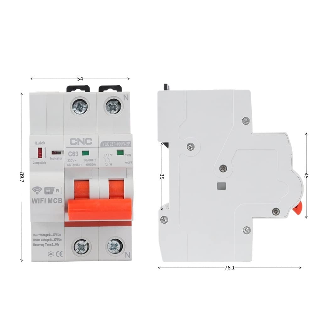 Interruttore Magnetotermico Differenziale 2P Smart Circuit Interruttore WiFi Protezione cortocircuito Tempi Switch Telecomando(63A)