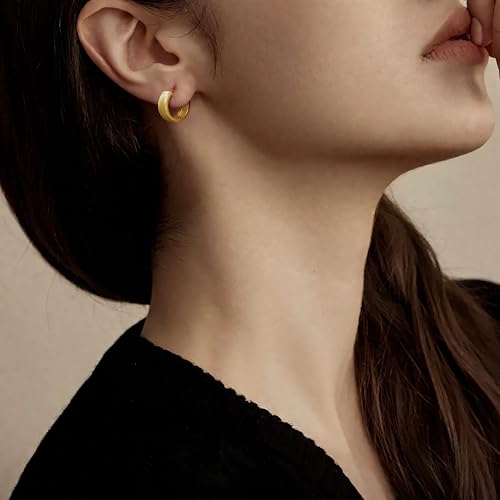 Gold Earrings for Women 14K Gold Hoop Earrings for Women Hoop Earring for Womens Hoops Twill Texture on 7mm Wide Outline Womens Hoops Earring4