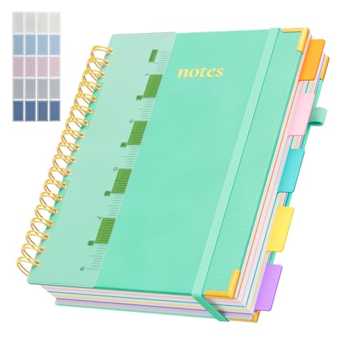 XYark Line Hardcover Spiral Notebook with Removable Dividers Tabs & Ruler, 5 Subject Notebook College Ruled, 300 Page, Large 8"x10" B5 Notebooks for Work School, Lined Journal for Women & Men, Blue