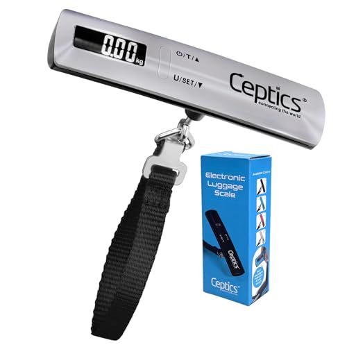 Image of Ceptics Luggage Weighing Scale, Digital Weight Machine with LCD Display, 50 Kg Capacity, Portable Weight Machine for Luggage, Bags, Ideal for Travel, Home, Shop Use, Sleek and Durable, Silver