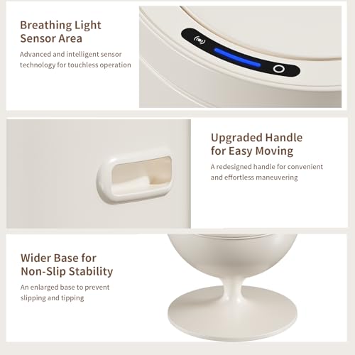 Image of MRBIN Metal Bathroom Motion Sensor Trash Can with Lid, 5.3 Gallon Wine Glass Shaped Automatic Waste Basket Touchless, Smart Round Tall Garbage with High Leg for Office, Bedroom, Kitchen, Cream White
